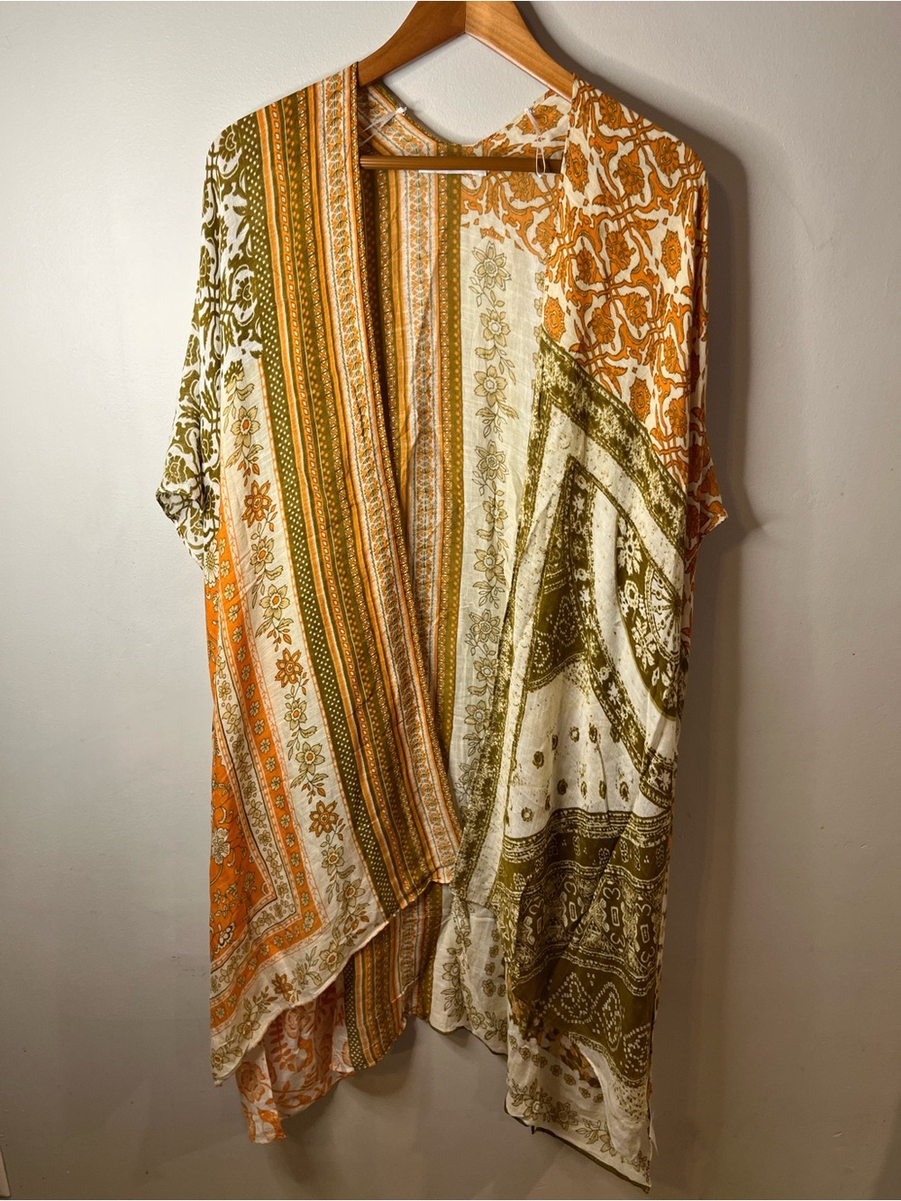 Boho Patchwork Kimono Cardigan in Gold Tones